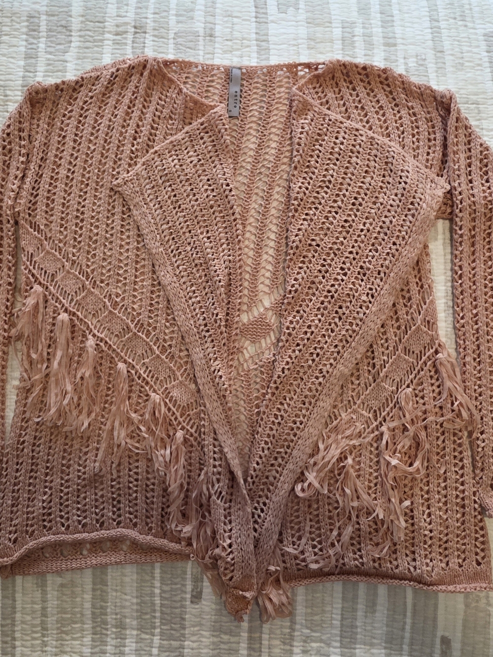 entro Creamy Rose Open-Weave Fringe Cardigan